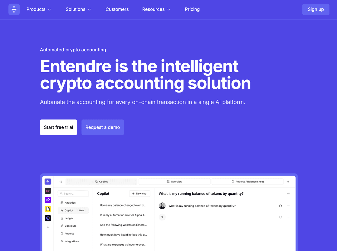 Image for Entendre is the intelligent crypto accounting solution